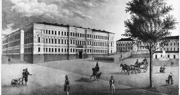 F. Tengströmin kivipiirros Kaartin kasarmista ja Kasarmitorista 1837-38