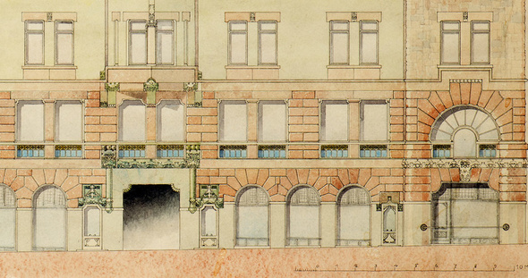 Eliel Saarisen piirustus Vakuutusyhtiö Pohjolan toimi-, liike ja asuintalosta, 1901.